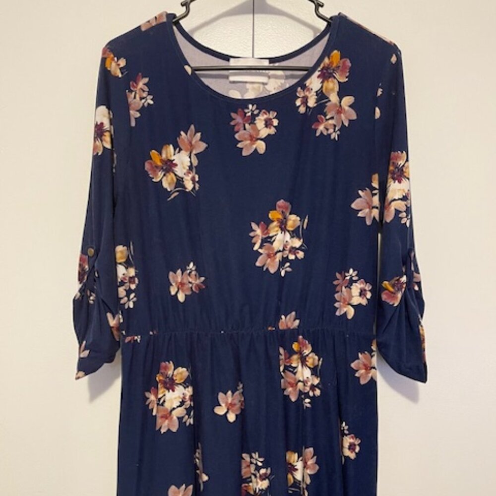 French Grey Midi Floral Dress - XXL